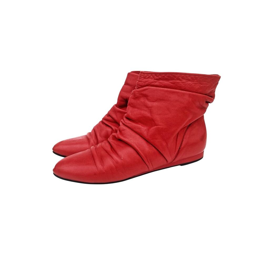 Vintage Zodiac Cherry Red Leather Slouch Ankle Boots Y2K Flat Art Girl Booties
